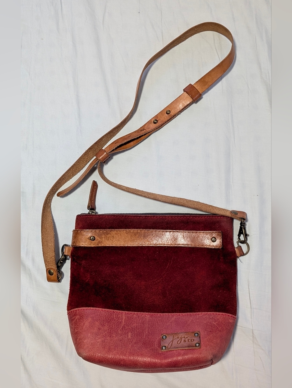 Joji And Co. Small Leather Suede Knitting  Project Bag Crossbody Wristlet, Red